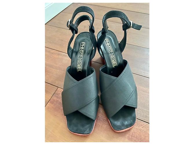 Sandali con zeppa Philippe Model neri e rossi in pelle Nero Rosso - vista 4