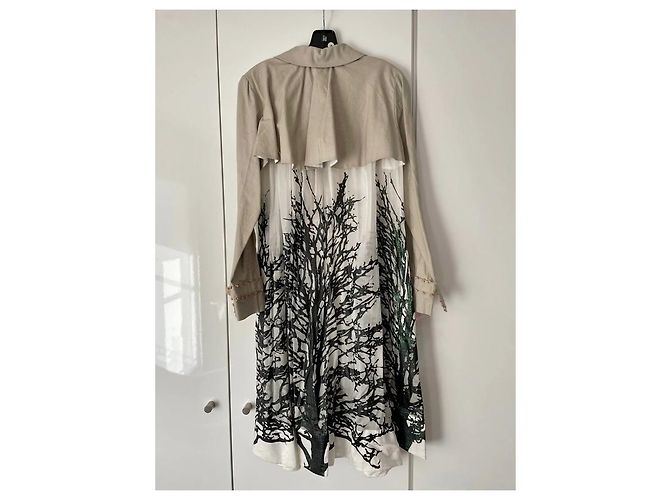 Autre Marque Trench 27 Friday em lona bege e chiffon branco - vista 11
