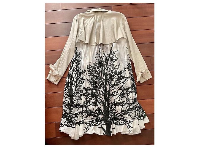 Autre Marque Trench 27 Friday em lona bege e chiffon branco - vista 2