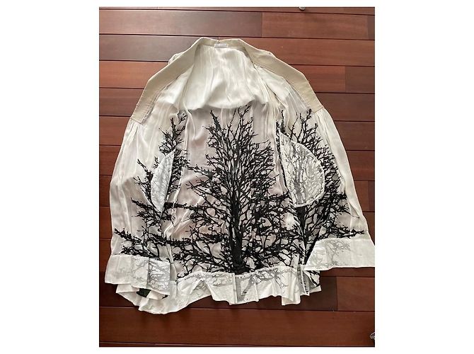 Autre Marque Trench 27 Friday em lona bege e chiffon branco - vista 3