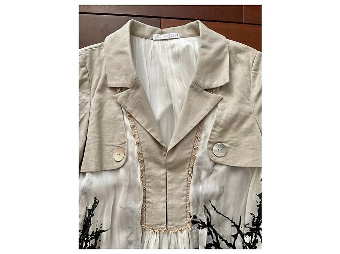 Autre Marque Trench 27 Friday em lona bege e chiffon branco - vista 5