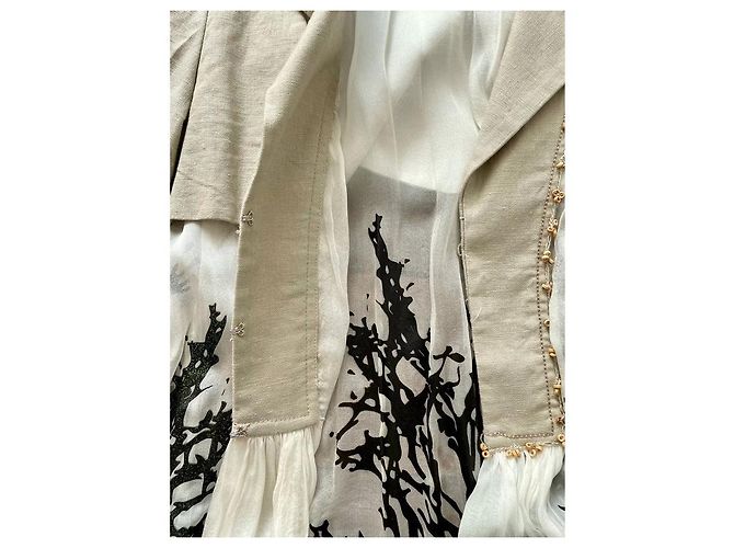 Autre Marque Trench 27 Friday em lona bege e chiffon branco - vista 6