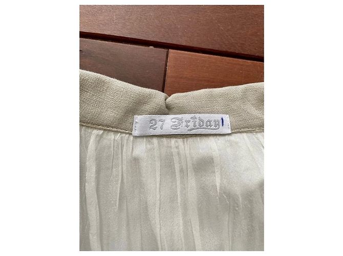 Autre Marque Trench 27 Friday em lona bege e chiffon branco - vista 7
