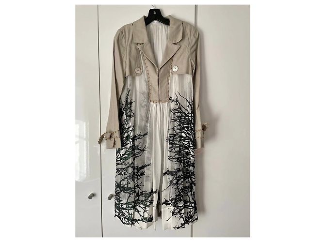 Autre Marque Trench 27 Friday em lona bege e chiffon branco - vista 8