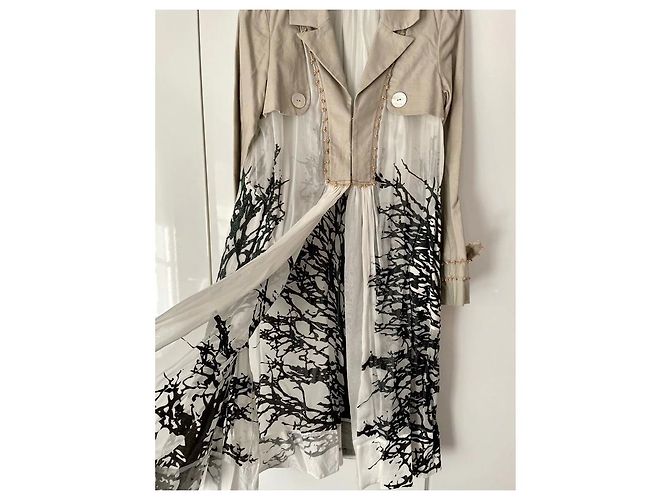 Autre Marque Trench 27 Friday em lona bege e chiffon branco - vista 9