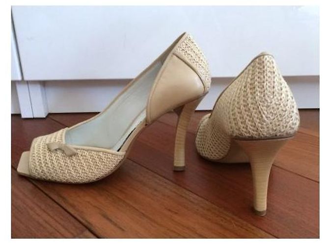 Décolleté aperte Bcbg Max Azria pelle e rafia beige Crema Bianco sporco - vista 2