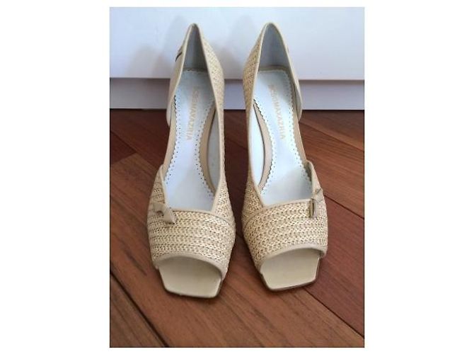 Décolleté aperte Bcbg Max Azria pelle e rafia beige Crema Bianco sporco - vista 3