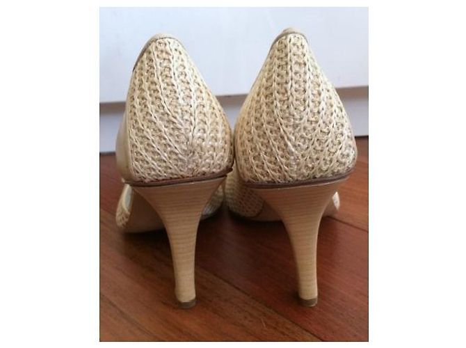 Décolleté aperte Bcbg Max Azria pelle e rafia beige Crema Bianco sporco - vista 4