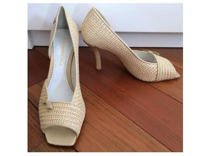 Décolleté aperte Bcbg Max Azria pelle e rafia beige Crema Bianco sporco - vista 6