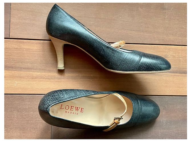 Loewe Pumps aus grauem Leder mit Holzabsatz Beige Anthrazitgrau - Ansicht 2