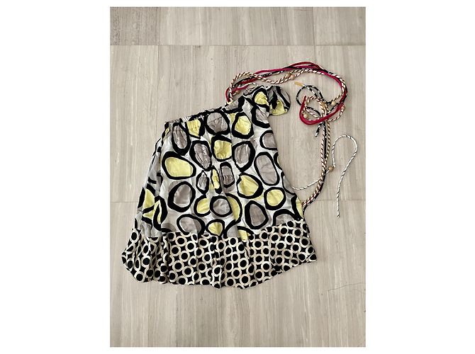 Autre Marque Bustier asimétrico 27 Friday con estampado étnico de seda Negro Blanco Multicolor Amarillo - vista 3