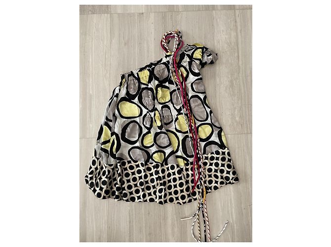 Autre Marque Bustier asimétrico 27 Friday con estampado étnico de seda Negro Blanco Multicolor Amarillo - vista 4