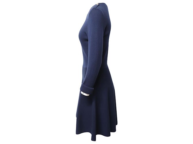 Iris & Ink Gestricktes Midikleid aus marineblauer Baumwollmischung - Ansicht 2
