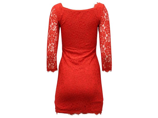 Mini abito Diane Von Furstenberg con zip frontale in poliestere rosso e pizzo - vista 2