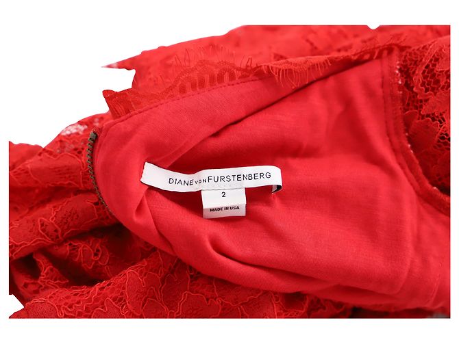 Mini abito Diane Von Furstenberg con zip frontale in poliestere rosso e pizzo - vista 4