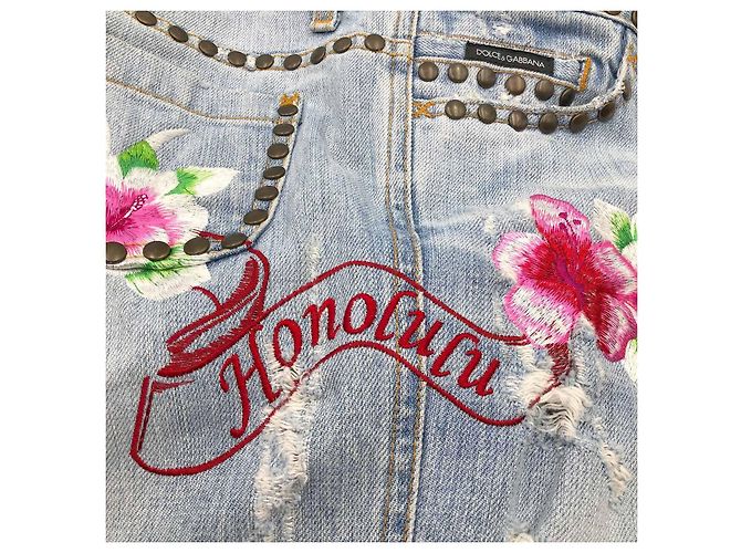Vaqueros Dolce & Gabbana Honolulu con bordado de palmeras y flores - vista 4