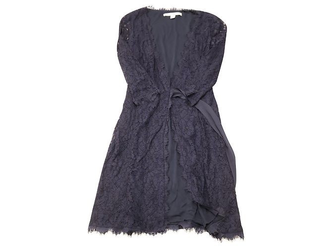Abito a portafoglio Diane Von Furstenberg in rayon blu navy e pizzo - vista 3