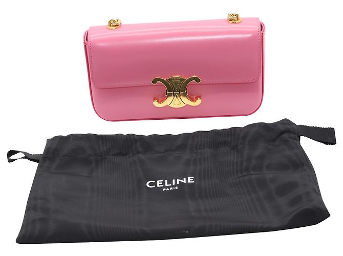 Céline Celine Borsa A Tracolla Catena Triomphe in Pelle di vitello Rosa Pelle - vista 7
