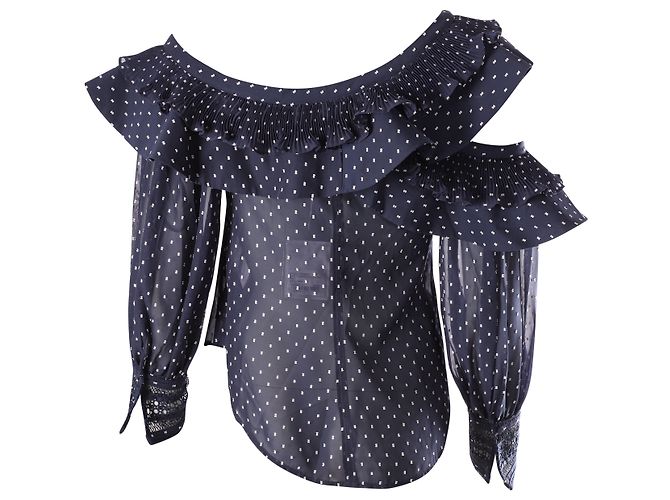 Self portrait Self-Portrait Plumetis Rüschentop aus blauem Polyester - Ansicht 3