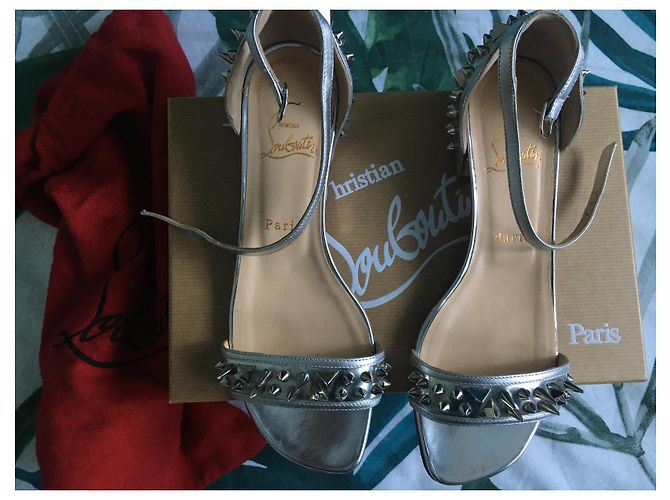 Christian Louboutin Druid Silver Leather Sandals Silvery - view 2