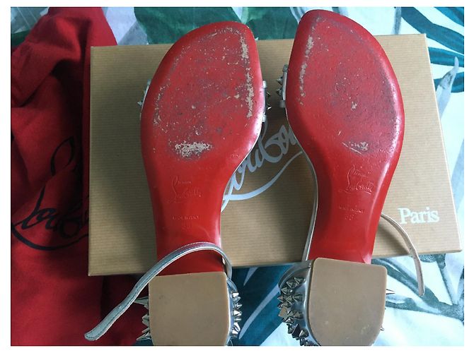 Christian Louboutin Druid Silver Leather Sandals Silvery - view 6