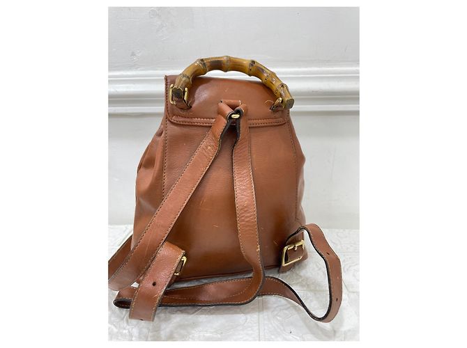 Bamboo Gucci Zaino vintage con manico in bambù Marrone Bronzo - vista 6