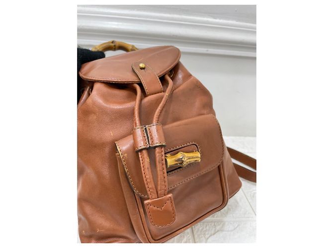 Bamboo Gucci Zaino vintage con manico in bambù Marrone Bronzo - vista 7