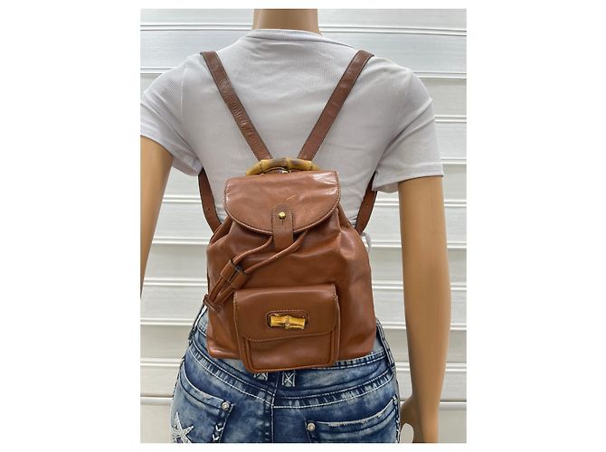 Bamboo Gucci Zaino vintage con manico in bambù Marrone Bronzo - vista 9