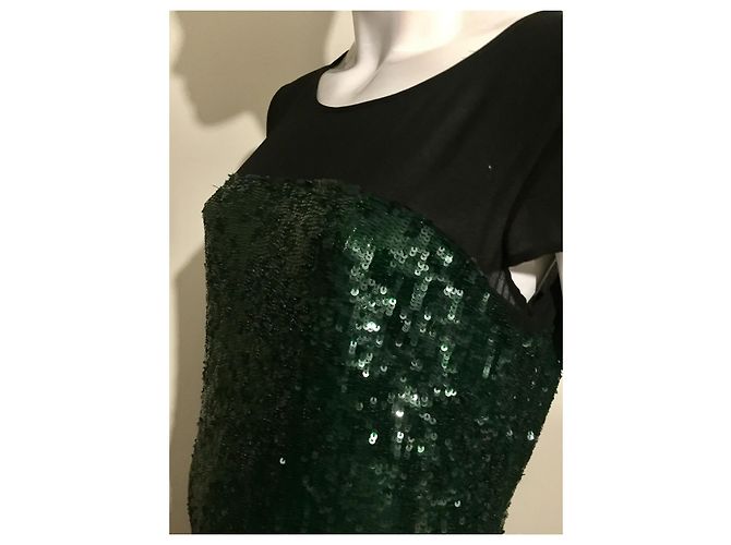 Hoss Intropia Abito nero e verde con paillettes e chiffon Verde scuro - vista 4