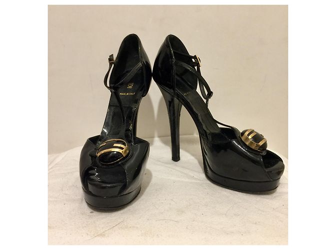 Décolleté vintage Fendi peeptoe in vernice Nero - vista 2