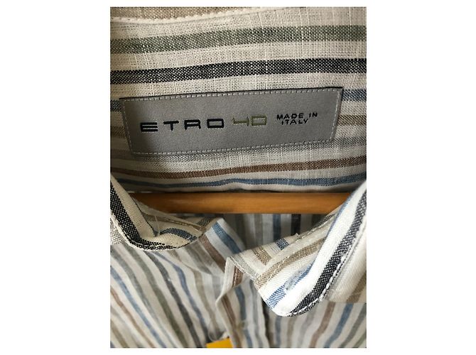 Camicia Etro in lino marrone e blu Taglia 40 - vista 2