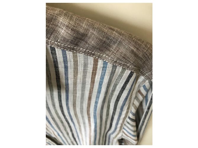 Camicia Etro in lino marrone e blu Taglia 40 - vista 3