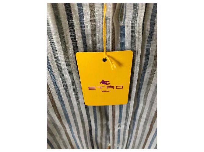 Camicia Etro in lino marrone e blu Taglia 40 - vista 4