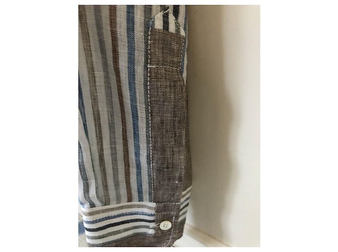 Camicia Etro in lino marrone e blu Taglia 40 - vista 5