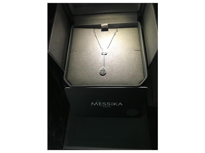 COLAR DE DIAMANTE DE OURO BRANCO MESSIKA MINHA GRAVATA GÊMEA 0,40CT X2 - vista 3