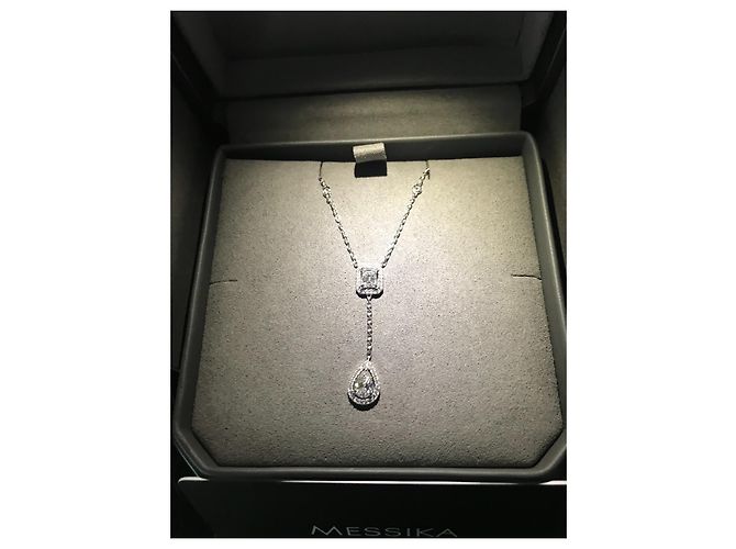 COLAR DE DIAMANTE DE OURO BRANCO MESSIKA MINHA GRAVATA GÊMEA 0,40CT X2 - vista 4