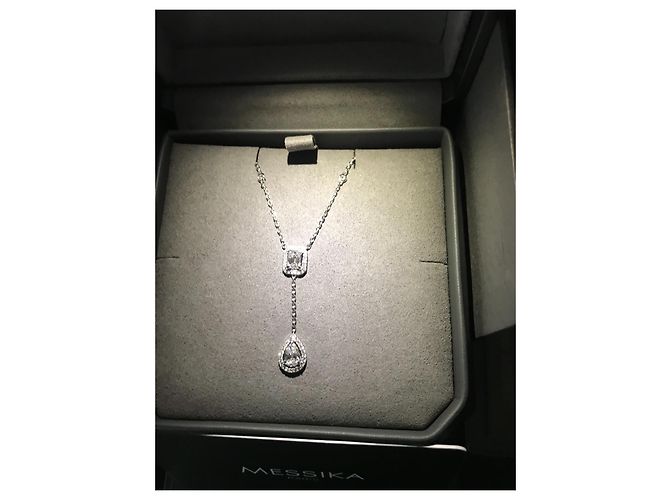 COLAR DE DIAMANTE DE OURO BRANCO MESSIKA MINHA GRAVATA GÊMEA 0,40CT X2 - vista 5