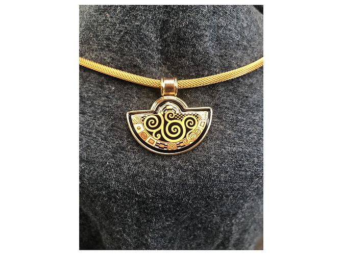 Collana Frey Wille con Ciondolo Mezza Luna Tributo a Gustav Klimt Nero D'oro Grigio Rame - vista 9