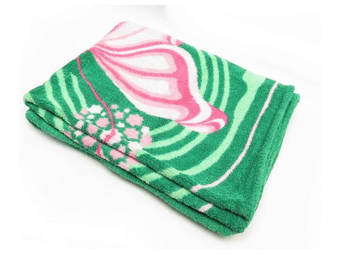 Hermès DRAP DE PLAGE HERMES PAPILLONS SERVIETTE DE BAIN COTON VERT BEACH TOWEL - vue 6