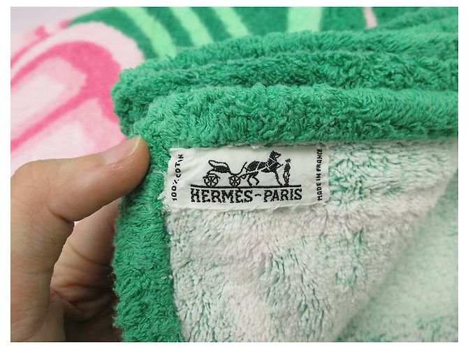 Hermès DRAP DE PLAGE HERMES PAPILLONS SERVIETTE DE BAIN COTON VERT BEACH TOWEL - vue 8