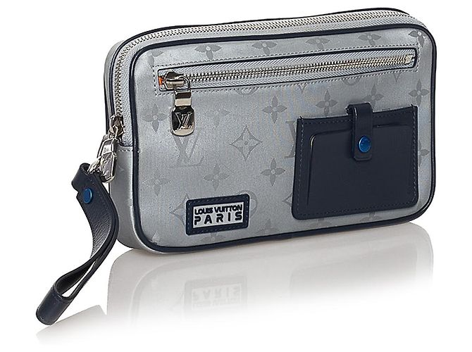 Louis Vuitton Grey Monogram Satellite Alpha Clutch Nero Grigio - vista 2