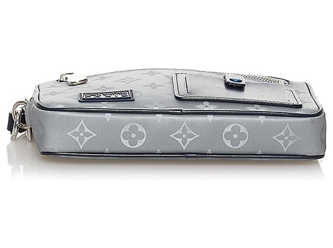 Louis Vuitton Grey Monogram Satellite Alpha Clutch Nero Grigio - vista 4
