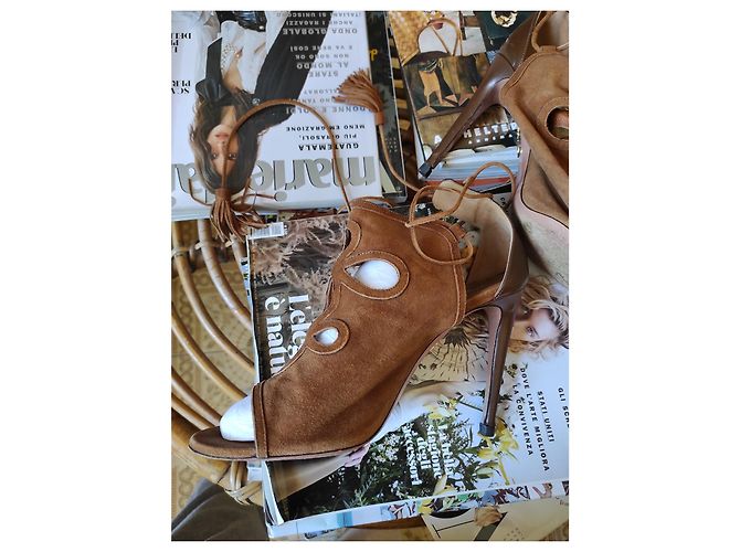 Sandali Aquazzura in scamosciato marrone 11 cm - vista 2