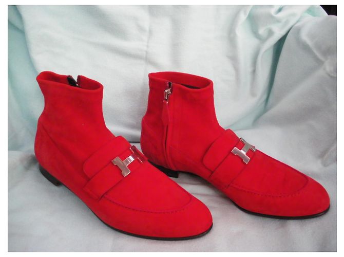 Botines Hermès Saint Honoré de piel de ciervo roja - vista 4