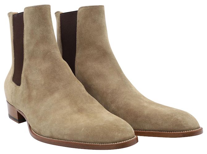 Saint Laurent Wyatt Boots in Beige Suede - view 5
