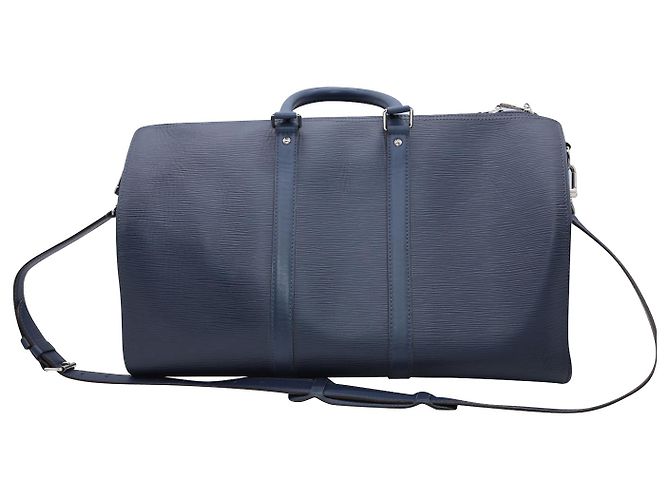 Louis Vuitton Keepall 45 Bolsa de viagem em couro Epi azul - vista 3