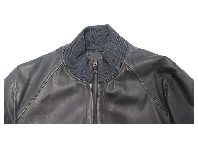 Bomber Neil Barrett con zip in pelle nera Nero - vista 3