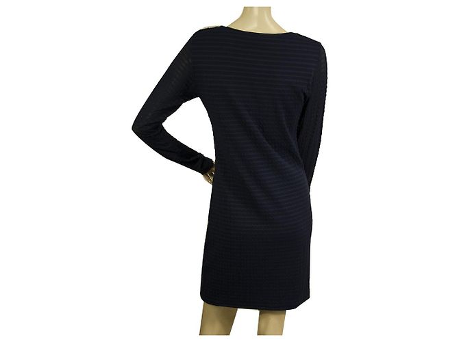 Melissa Odabash Blue Nautical Anchor Gold Button Long Sleeves Figurbetontes Kleid Gr. L Blau - Ansicht 2