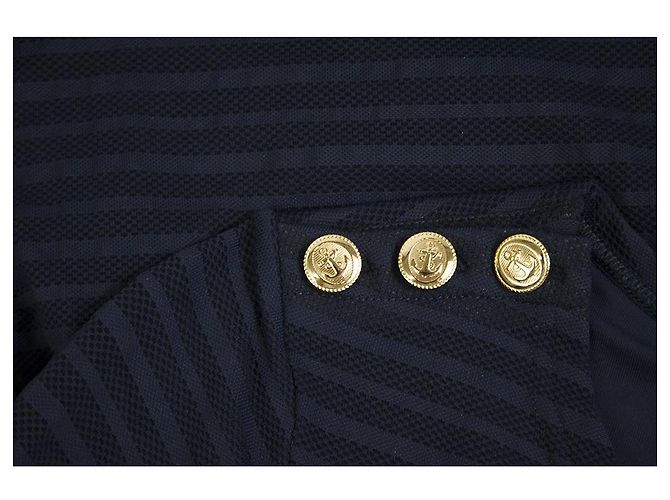 Melissa Odabash Blue Nautical Anchor Gold Button Long Sleeves Figurbetontes Kleid Gr. L Blau - Ansicht 5