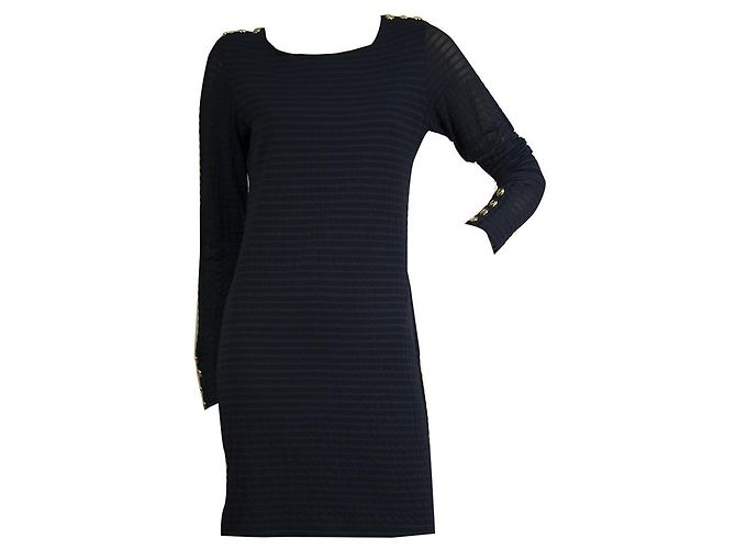 Melissa Odabash Blue Nautical Anchor Gold Button Long Sleeves Figurbetontes Kleid Gr. L Blau - Ansicht 6